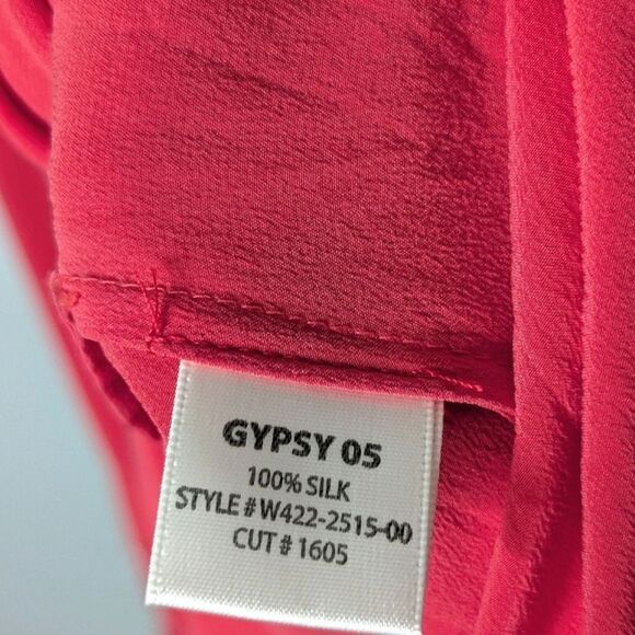 Gypsy O5 Strapless Red Silk Tie Dye Embroidered Elastic Tie Waist Maxi Dress L - Picture 15 of 15